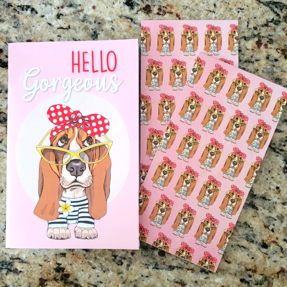 Cute Basset Hound Lined Notebook and 2 Note pads Brand New
